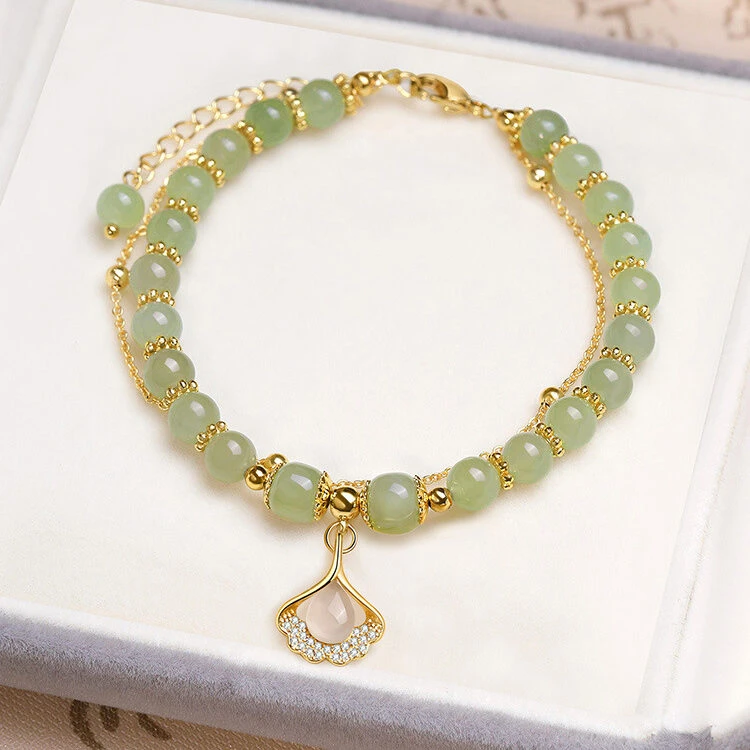 Bracelet Jade – Feuille Ginkgo, Argent Plaqué Or 8 Bracelet Jade – Feuille Ginkgo, Argent Plaqué Or – Image 6