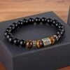Bracelet « Hexagone » En Onyx Et OEil De Tigre