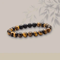 Bracelet « Tigre Flamboyant » En Pierre De Lave Et Œil De Tigre -Moment Ici Bracelet Tigre Flamboyant6 1