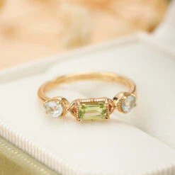 Bague Péridot Et Topaze – Géométrie Raffinée, Argent Plaqué Or -Moment Ici IMG 4899