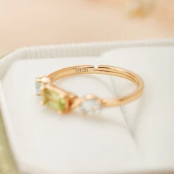 Bague Péridot Et Topaze – Géométrie Raffinée, Argent Plaqué Or -Moment Ici IMG 4900