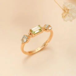 Bague Péridot Et Topaze – Géométrie Raffinée, Argent Plaqué Or