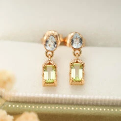 Boucles D’Oreilles Péridot Et Topaze – Géométrie Raffinée, Argent Plaqué Or -Moment Ici IMG 4907