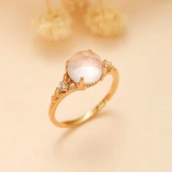 Bague Quartz Rose – Éclat Floral, Argent Plaqué Or