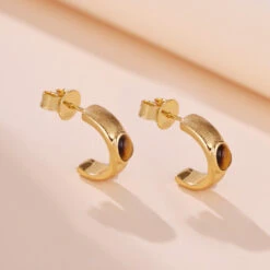 Boucles D’Oreilles Œil De Tigre – Cercle D’Or, Argent Plaqué Or 12 Boucles D’Oreilles Œil De Tigre – Cercle D’Or, Argent Plaqué Or -Moment Ici IMG 5849