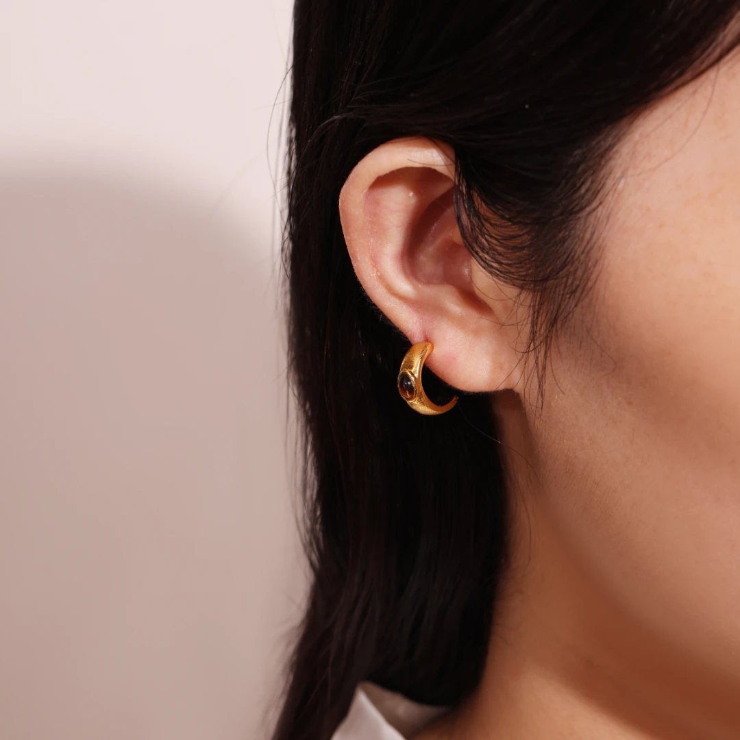 Boucles D’Oreilles Œil De Tigre – Cercle D’Or, Argent Plaqué Or 4 Boucles D’Oreilles Œil De Tigre – Cercle D’Or, Argent Plaqué Or – Image 2