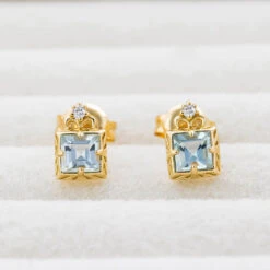 Boucles D’Oreilles Aigue Marine – Douce Lumière, Plaqué Or -Moment Ici IMG 8937