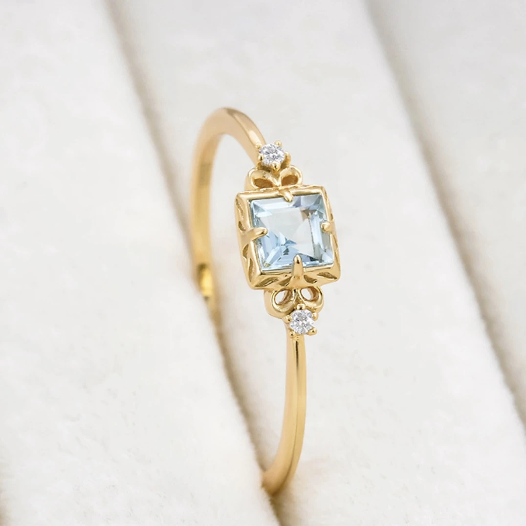 Bague Aigue Marine – Douce Lumière, Argent Plaqué Or 7 Bague Aigue Marine – Douce Lumière, Argent Plaqué Or – Image 5