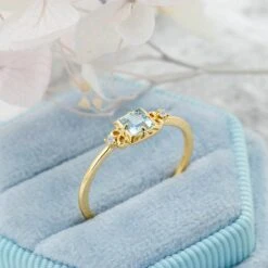 Bague Aigue Marine – Douce Lumière, Argent Plaqué Or