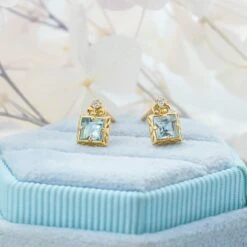 Boucles D’Oreilles Aigue Marine – Douce Lumière, Plaqué Or -Moment Ici IMG 8954