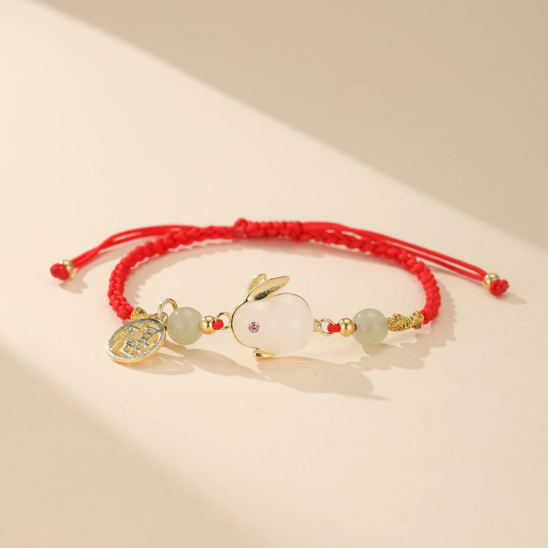 Bracelet Lapin En Jade – Porte Bonheur, Plaqué Or Et Fil Rouge 8 Bracelet Lapin En Jade – Porte Bonheur, Plaqué Or Et Fil Rouge – Image 6