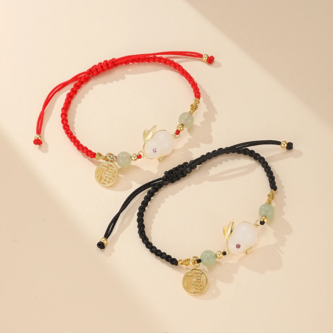 Bracelet Lapin En Jade – Porte Bonheur, Plaqué Or Et Fil Rouge 3 Bracelet Lapin En Jade – Porte Bonheur, Plaqué Or Et Fil Rouge