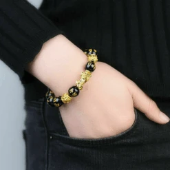 Bracelet « Protection » Pi Xiu Et Six Mantras -Moment Ici Pixiu en Obsidienne Noire 4