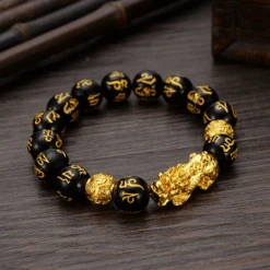 Bracelet « Protection » Pi Xiu Et Six Mantras -Moment Ici Pixiu en Obsidienne Noire 5