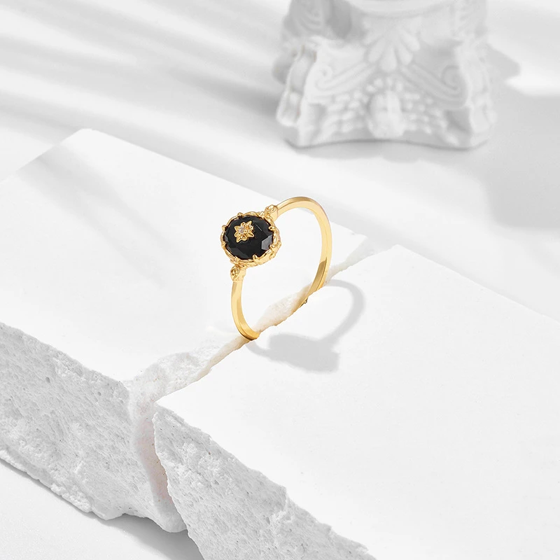 Bague Agate – Céleste Nocturne, Argent Plaqué Or 8 Bague Agate – Céleste Nocturne, Argent Plaqué Or – Image 6