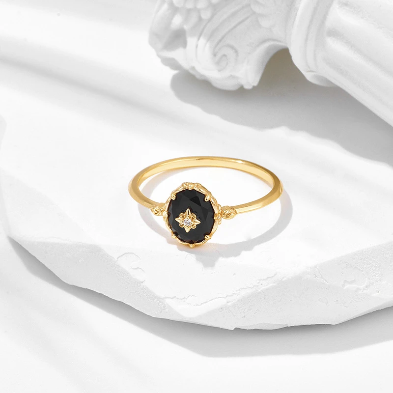 Bague Agate – Céleste Nocturne, Argent Plaqué Or 7 Bague Agate – Céleste Nocturne, Argent Plaqué Or – Image 5