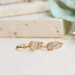 Bague Aigue Marine – Aura Marine, Argent Plaqué Or