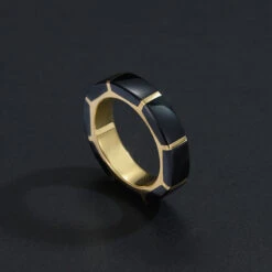 Bague Homme Obsidienne – Mystère, Argent Plaqué Or -Moment Ici bague homme obsidienne mystere argent plaque or 1