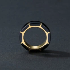 Bague Homme Obsidienne – Mystère, Argent Plaqué Or -Moment Ici bague homme obsidienne mystere argent plaque or 8