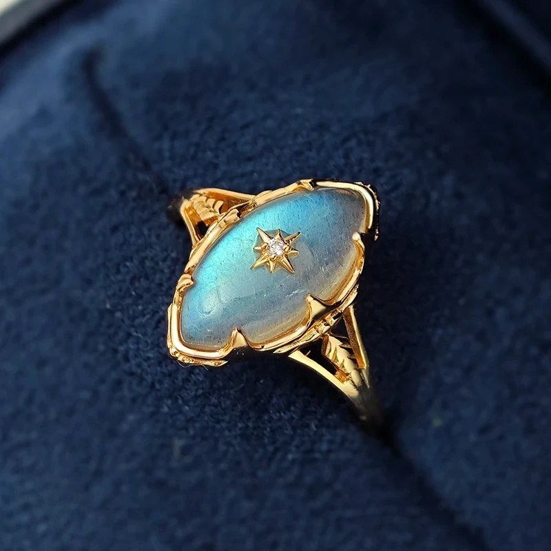 Bague Labradorite – Apaisement Cosmique, Argent Plaqué Or 7 Bague Labradorite – Apaisement Cosmique, Argent Plaqué Or – Image 5