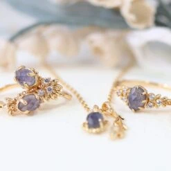 Bague Labradorite Et Cordiérite – Apaisement, Argent Plaqué Or -Moment Ici bague labradorite et cordierite apaisement argent plaque or 3