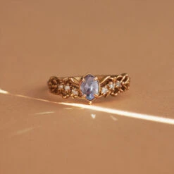 Bague Labradorite Et Cordiérite – Captivante, Argent Plaqué Or