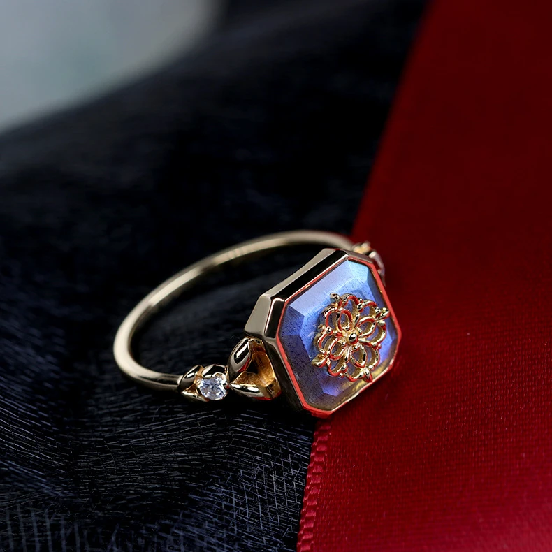 Bague Labradorite – Vitalité, Argent Plaqué Or 6 Bague Labradorite – Vitalité, Argent Plaqué Or – Image 4