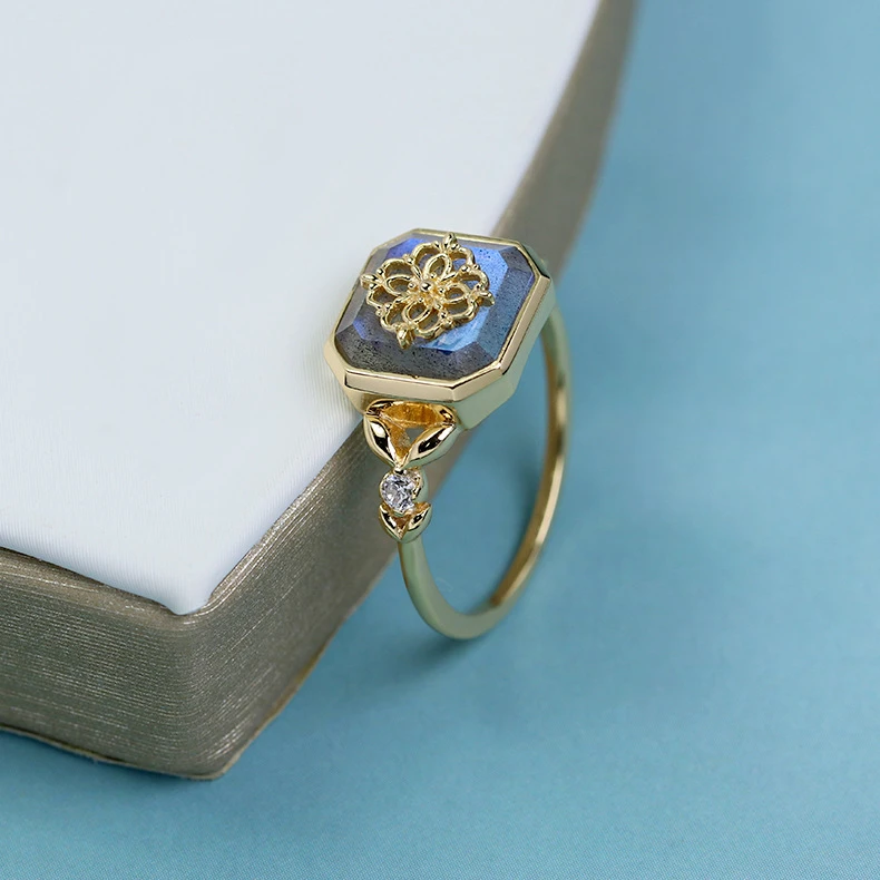 Bague Labradorite – Vitalité, Argent Plaqué Or 7 Bague Labradorite – Vitalité, Argent Plaqué Or – Image 5