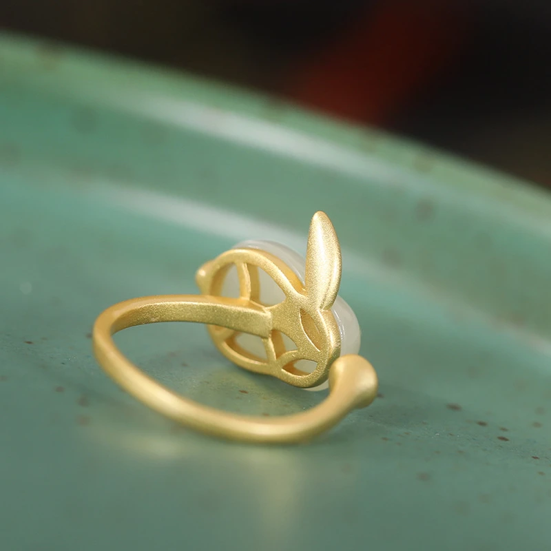 Bague Lapin En Jade – Sagesse, Argent Plaqué Or 7 Bague Lapin En Jade – Sagesse, Argent Plaqué Or – Image 5