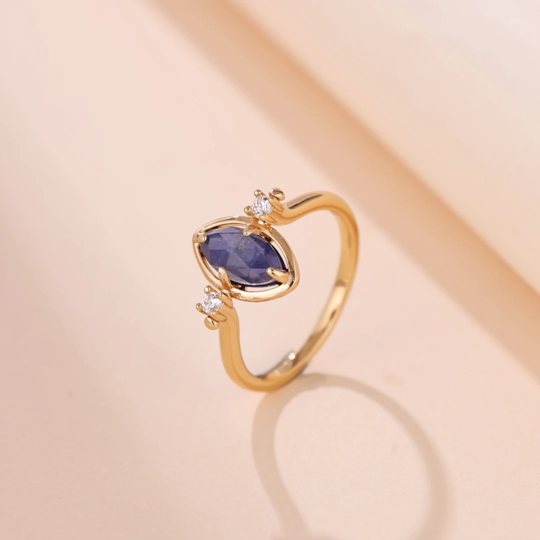 Bague Lapis Lazuli Et Quartz Clair – Étoile Du Matin, Argent Plaqué Or 5 Bague Lapis Lazuli Et Quartz Clair – Étoile Du Matin, Argent Plaqué Or – Image 3