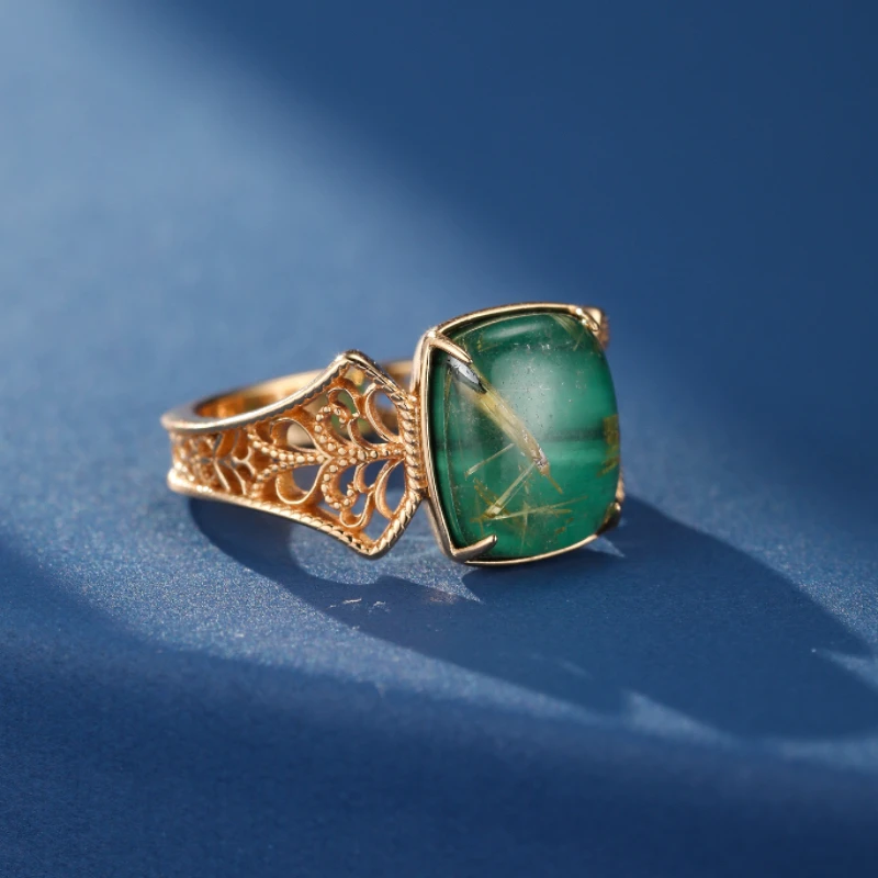 Bague Malachite Et Quartz Rutile – Régal Impériale, Argent Plaqué Or 6 Bague Malachite Et Quartz Rutile – Régal Impériale, Argent Plaqué Or – Image 4
