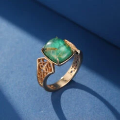 Bague Malachite Et Quartz Rutile – Régal Impériale, Argent Plaqué Or