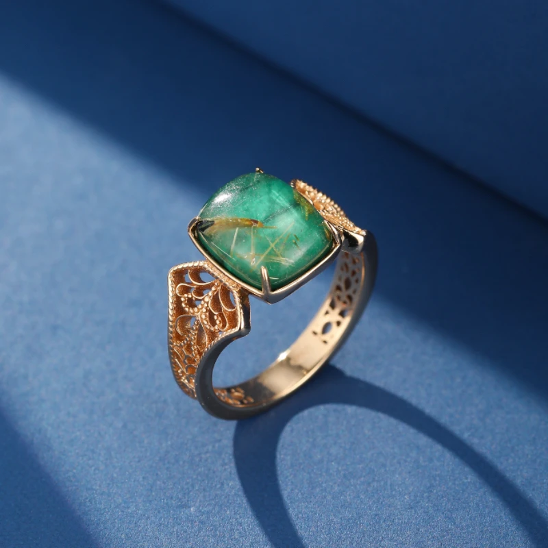 Bague Malachite Et Quartz Rutile – Régal Impériale, Argent Plaqué Or 3 Bague Malachite Et Quartz Rutile – Régal Impériale, Argent Plaqué Or