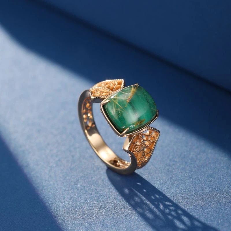 Bague Malachite Et Quartz Rutile – Régal Impériale, Argent Plaqué Or 5 Bague Malachite Et Quartz Rutile – Régal Impériale, Argent Plaqué Or – Image 3