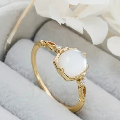 Bague Nacre Et Quartz Clair – Lumière Sereine, Argent Plaqué Or