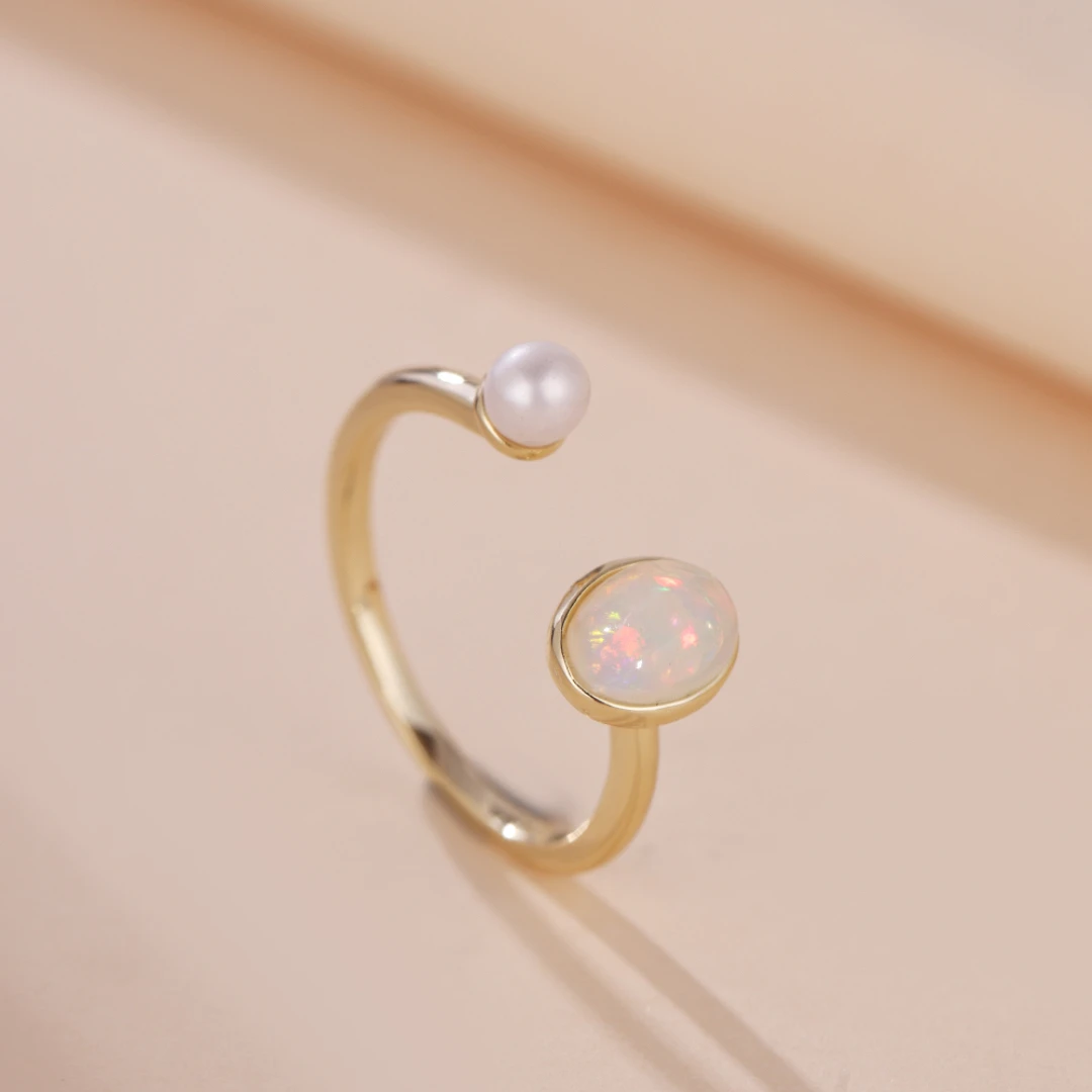 Bague Opale Et Perle – Mélodie Du Ciel, Argent Plaqué Or 6 Bague Opale Et Perle – Mélodie Du Ciel, Argent Plaqué Or – Image 4