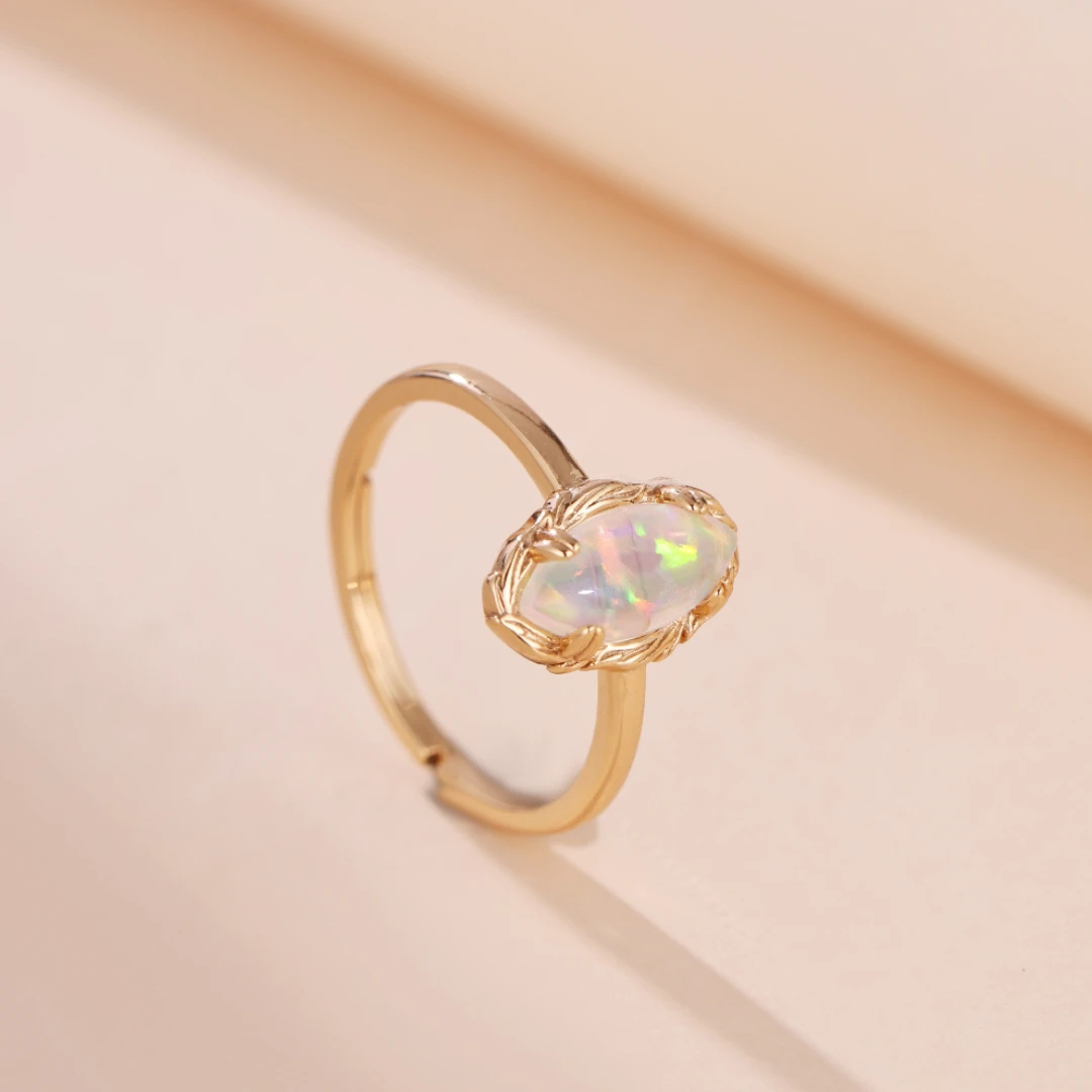 Bague Opale – Flamme Mystique, Argent Plaqué Or 6 Bague Opale – Flamme Mystique, Argent Plaqué Or – Image 4