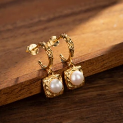 Boucles D’Oreilles Perle – Caresse Subtile, Argent Plaqué Or -Moment Ici bague perle rosee matinale argent plaque or 25