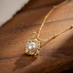 Collier Perle – Caresse Subtile, Argent Plaqué Or -Moment Ici bague perle rosee matinale argent plaque or 28