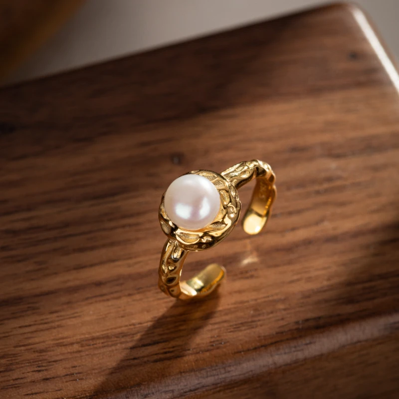 Bague Perle – Caresse Subtile, Argent Plaqué Or 6 Bague Perle – Caresse Subtile, Argent Plaqué Or – Image 4