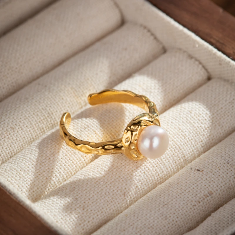 Bague Perle – Caresse Subtile, Argent Plaqué Or 4 Bague Perle – Caresse Subtile, Argent Plaqué Or – Image 2