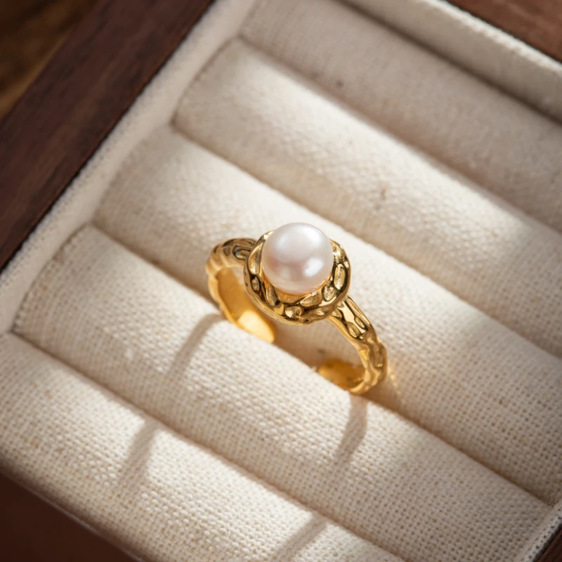 Bague Perle – Caresse Subtile, Argent Plaqué Or 3 Bague Perle – Caresse Subtile, Argent Plaqué Or