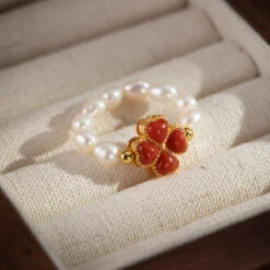 Bague Perle – Trèfle Charmant, Argent Plaqué Or -Moment Ici bague perle rosee matinale argent plaque or 98