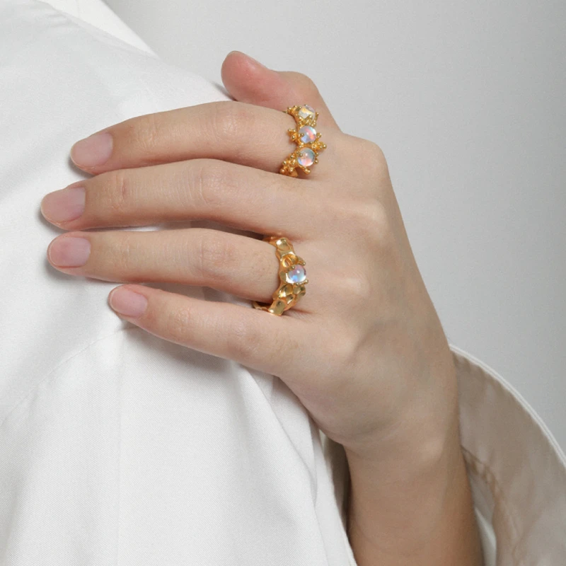 Bague Pierre De Lune – Jardin De Lumière, Argent Plaqué Or 9 Bague Pierre De Lune – Jardin De Lumière, Argent Plaqué Or – Image 7