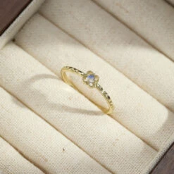 Bague Pierre De Lune – Rêve Argenté, Argent Plaqué Or