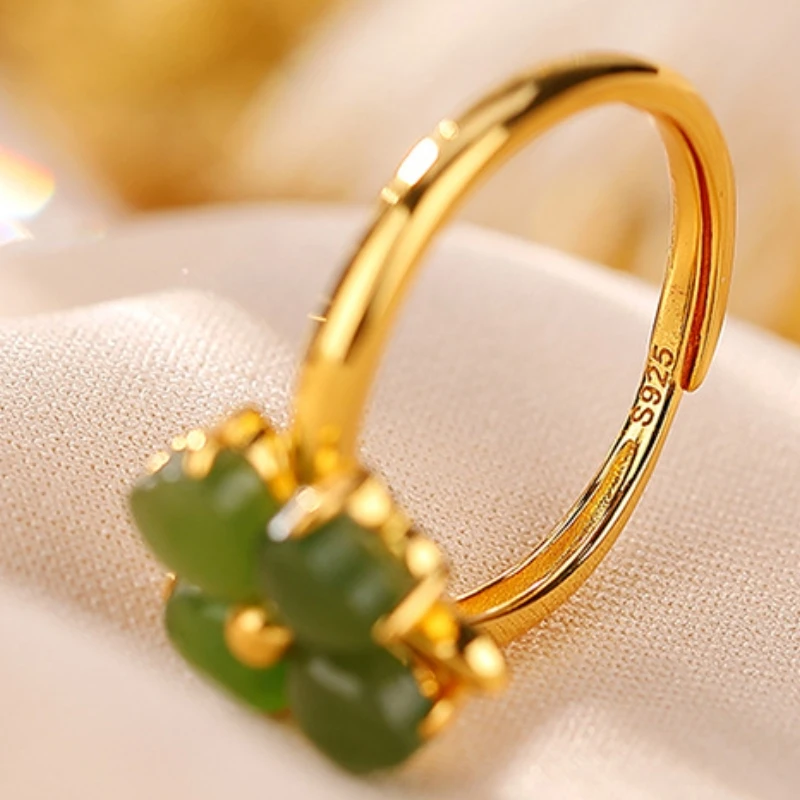 Bague Trèfle En Jade – Promesse De Bonheur, Argent Plaqué Or 8 Bague Trèfle En Jade – Promesse De Bonheur, Argent Plaqué Or – Image 6
