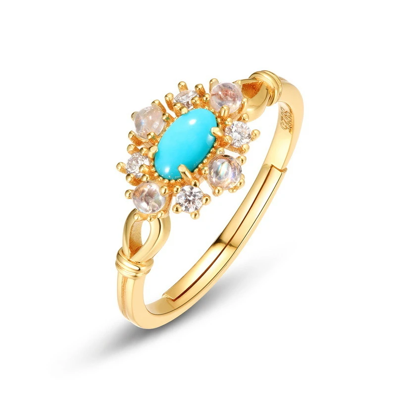Bague Turquoise Et Pierre De Lune – Ciel D’Été, Argent Plaqué Or 7 Bague Turquoise Et Pierre De Lune – Ciel D’Été, Argent Plaqué Or – Image 5