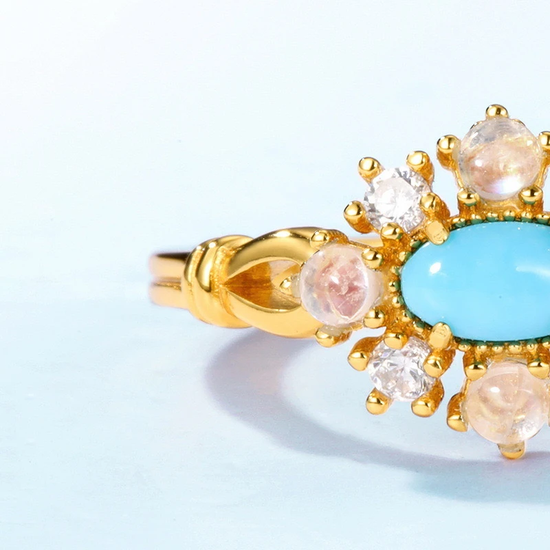 Bague Turquoise Et Pierre De Lune – Ciel D’Été, Argent Plaqué Or 9 Bague Turquoise Et Pierre De Lune – Ciel D’Été, Argent Plaqué Or – Image 7