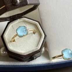 Bague Turquoise – Étreinte Du Ciel, Argent Plaqué Or -Moment Ici bague turquoise etreinte du ciel argent plaque or 2