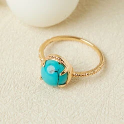 Bague Turquoise – Ovale Enchanté, Argent Plaqué Or -Moment Ici bague turquoise ovale enchante argent plaque or 2